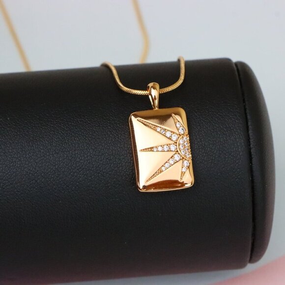 "Rose Gold Rectangle Pendant with Starburst CZ Design, XPPT1842 - Picture 6 of 13